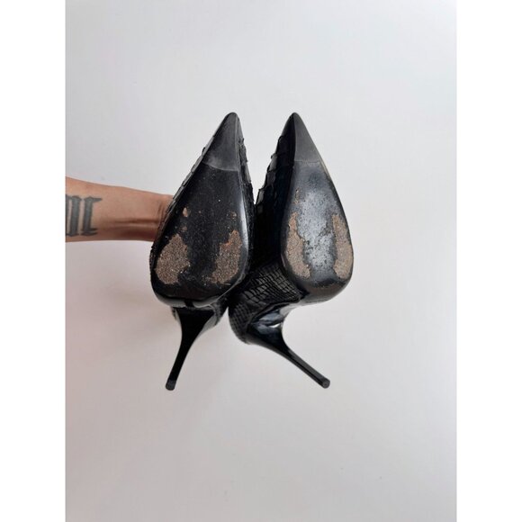 BURBERRY PRORSUM Black Snakeskin Leather High Heel Booties Ankle Boots, Size 37 - Picture 12 of 15